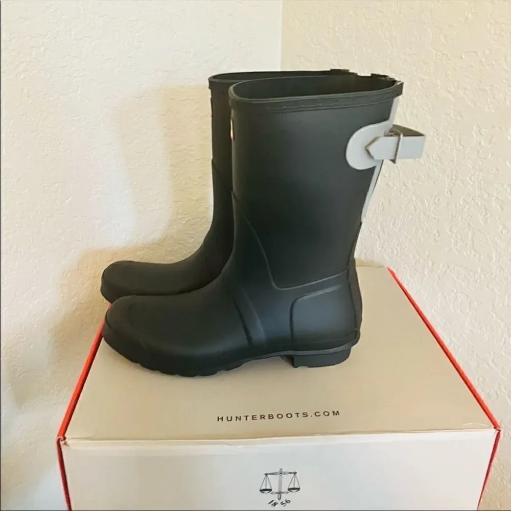 HUNTER Original Short Back Adjustable Rain Boot, BLACK GRAY Size 8 9 10 & 11 NWT
